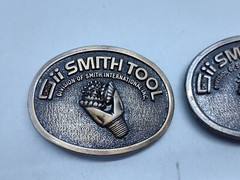 Vintage SMITH TOOL Solid Brass Belt Buckle Heavy Raised Drill Bit Lot Of 2