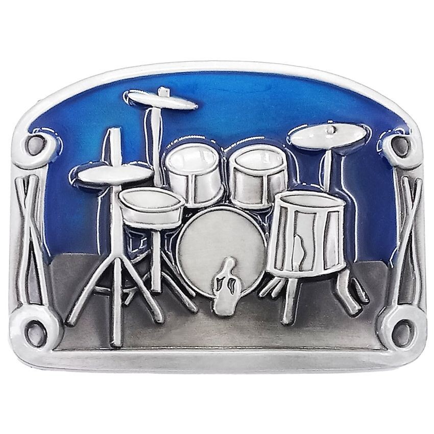 Drum Set Drummer Belt Buckle Musician Rock Music Musical Instruments Blue-Buckle