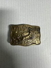 Vintage 1978 BTS Solid Brass Deer in the Woods Belt Buckle