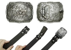 GURANSE Cowboy Belts 105CM(waistline:34&Prime;-36&Prime;), Acanthus Prayer Silver