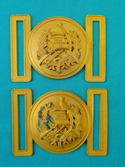Set 2 US Guatemala Coat of Arms Gold Tone Military Army N.S. MEYER Belt Buckle I