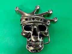 Crowned King Joker Skull Head with Rhinestones Figural Belt Buckle