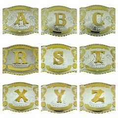 Initial Letter A to Z Gold Silver Metal Mens Belt Buckle Western Rodeo Cowboy
