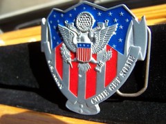 Great American Products Red Silver Blue American Flag US Army Belt Buckle 3.25&Prime;