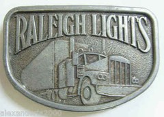 Raleigh lights truck trucker smoker old vintage estate metal belt buckle 42344