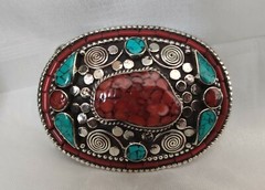 B46 Tibetan Silver Belt Buckle Leather waist trap Clasp Turquoise Coral