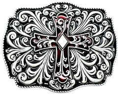 Western Cross Rodeo Black & Red Enameled Belt Buckle New