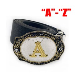 INITIAL  » A-Z  » RODEO COWBOY LETTER SHINE GOLD SILVER WESTERN BELT BUCKLE USA