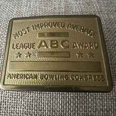 Vintage American Bowling Congress ABC Award Belt Buckle Brass Tone 3in Americana