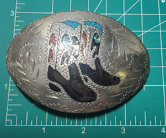Vintage Native Made Inlaid Turquoise & Coral Cowboy Boots Silver Belt Buckle Lot
