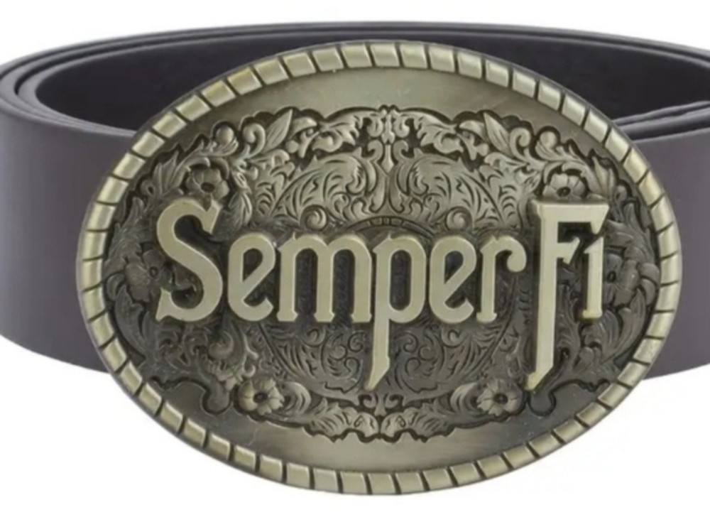 Marine Corps USMC Semper Fi bronze Western Military Belt Buckle Oval Metal Men