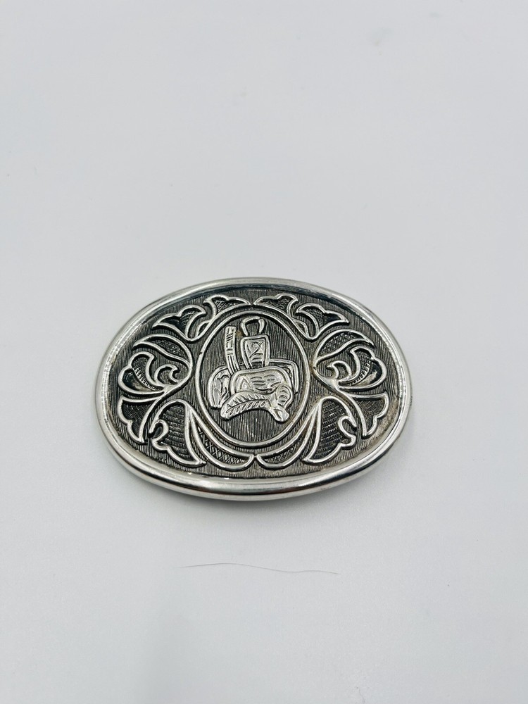 Vintage Avon Metal Silver Saddle Engraved Belt Buckle 2 x 3 Inch