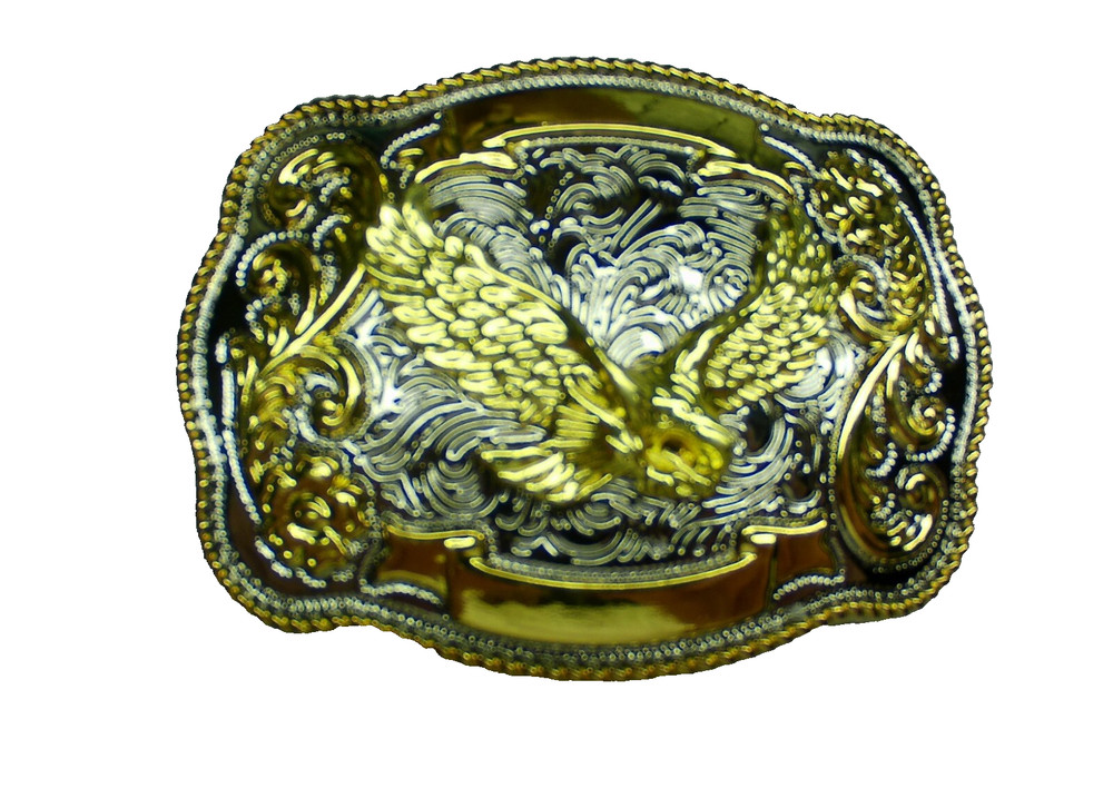 Belt Buckle BALD EAGLE Large 4&Prime; x 3&Prime; Western Cowboy Rodeo Silver Gold