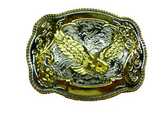 Belt Buckle BALD EAGLE Large 4&Prime; x 3&Prime; Western Cowboy Rodeo Silver Gold