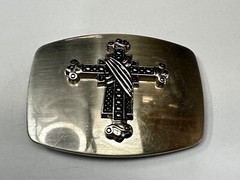 Gothic Medieval Style Ornate Cross Raised On Silver Color Belt Buckle