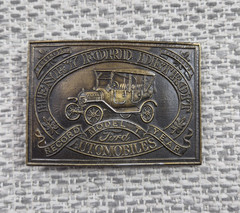 Vintage Ford Belt Buckle Mens Silver Model T Automobiles Rectangular Western