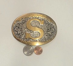 Vintage Metal Belt Buckle, Brass, Initial S, Letter S, Nice Western Style Design