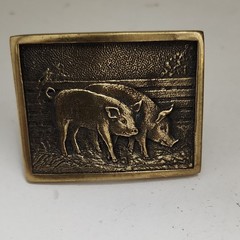 BTS Solid Brass Pig Belt Buckle Western Rectangular 1.5in Made USA Vintage 1978