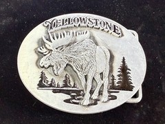 YELLOWSTONE National Park Moose Elk Wildlife Scene Silver Color Belt Buckle