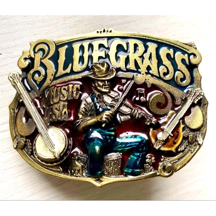 The Great American Buckle Co. Bluegrass Music Western Enamel Buckle 1.5&Prime; Vtg