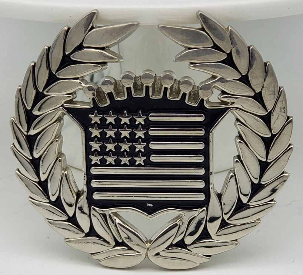 Famous Stars & Stripes Belt Buckle American Flag Wreath Metal 8337 Mens Silver