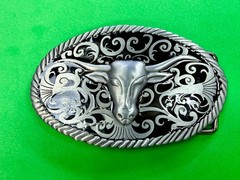 Longhorn Head Steer Cow Bull Two Tone Western Rodeo Style Belt Buckle