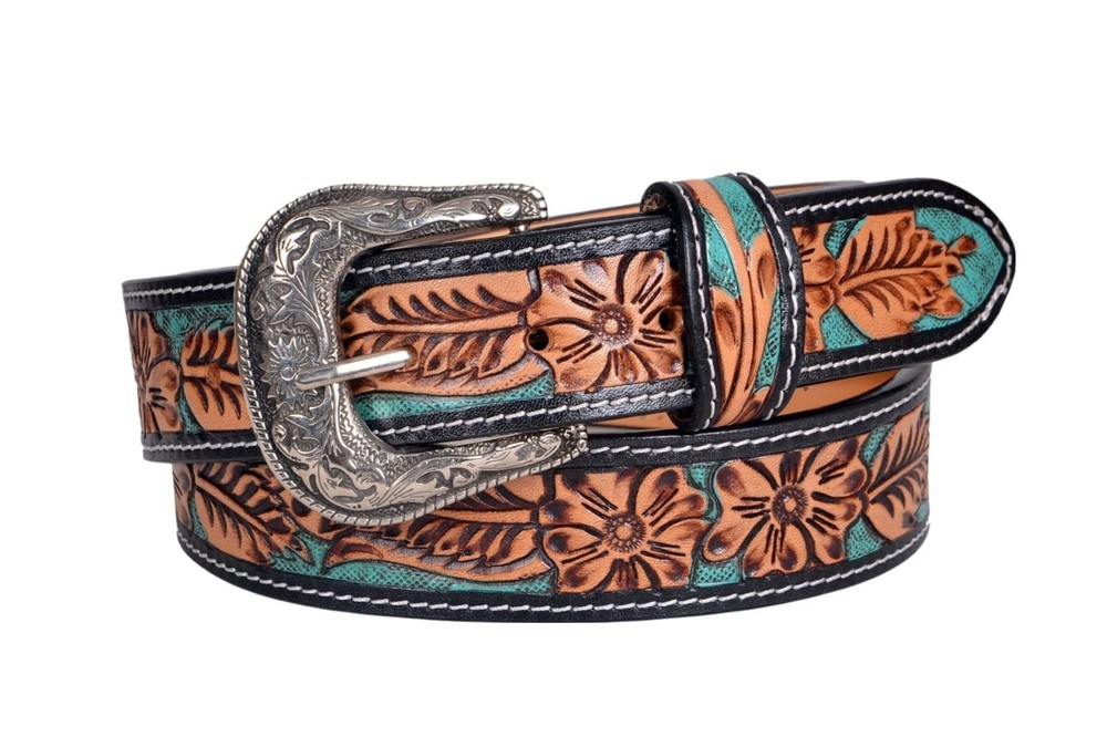 Affilare Western Belt Genuine Leather For Men and Women 28, Teal Tan