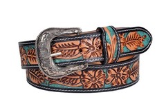 Affilare Western Belt Genuine Leather For Men and Women 28, Teal Tan