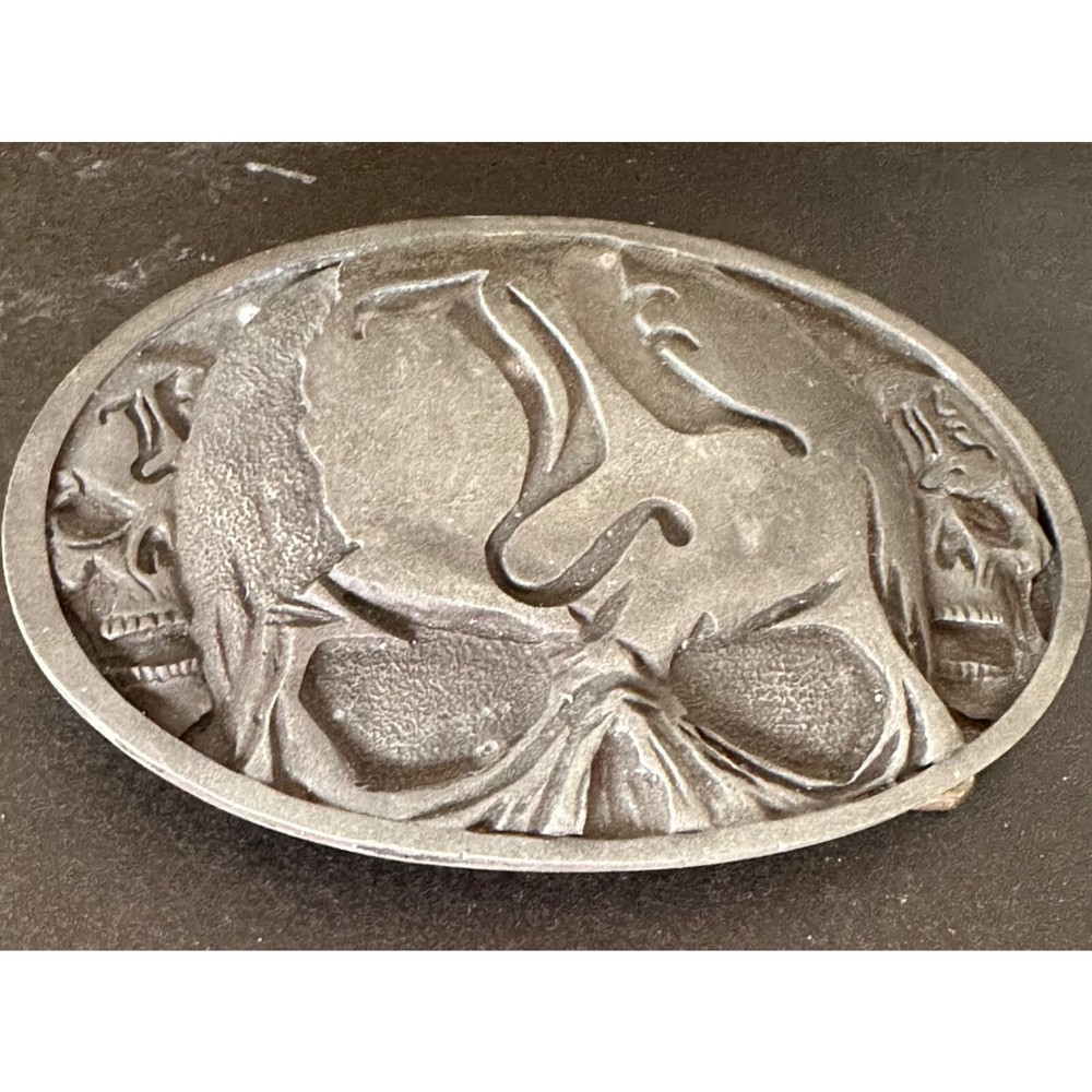 Skull Belt Buckle Metal Oval Lead-Free Gothic Design 5&Prime;x3&Prime; One Size