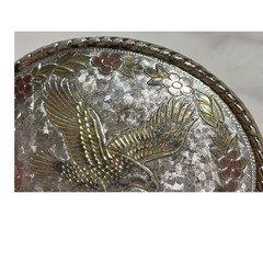 Vintage Western Eagle Floral Belt Buckle Tri-Tone Gold Silver Rose Made in USA