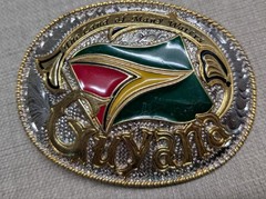 vintage GUYANA belt buckle WESTERN south america COWBOY engraved VIA new york