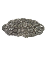 BELT BUCKLE WOMENS SILVER EMBELLISHED STONES FLOWERS AND LEAFS BELT BUCKLE EUC