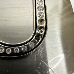 Rhinestone Studded U Letter Initial Monogram Silver Tone Belt Buckle