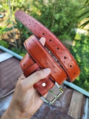 3.8CM Cognac 100% Genuine Ostrich Leather Skin Men Belt Buckle- Handmade