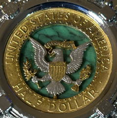 Silvertone Metal 4&Prime;x3&Prime; Buckle Features Coin Cut Kennedy Half Dollar (Back Side)