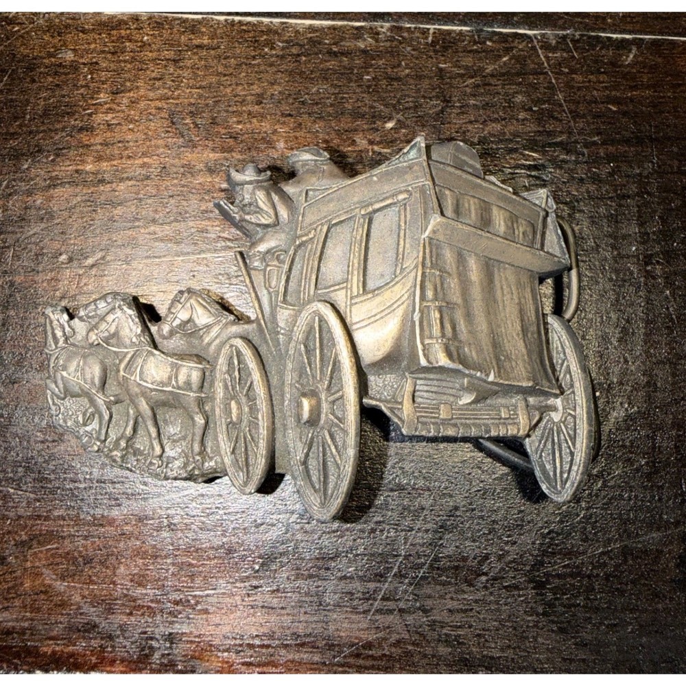 Vintage 1979 Bergamot Brass Works Western Stagecoach Horse Belt Buckle Made USA