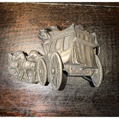 Vintage 1979 Bergamot Brass Works Western Stagecoach Horse Belt Buckle Made USA