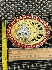 Western Buckle Oval Gold Silver Red Horse Rider Cowboy 2 » Hebillas Vaqueras