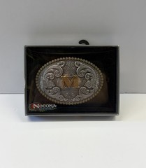 NOCONA Belt Co. OVAL INITIAL BUCKLE – M – 2 Tone Floral New In Box Unisex