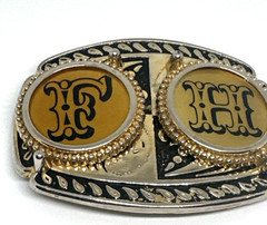 belt buckle USA gold silver black tones rodeo country cowboy western F H
