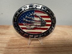 Men Silver Color Belt Buckle Skull Skeleton Hand USA Flag United States America