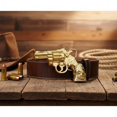 Men Belt Buckle Gold Metal Western Cowboy Pistol Revolver Gun Weapon Fire Skull