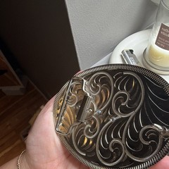 Men&rsquo;s Western Oval Belt Buckle Gold Silver Horse Head Greek Key 1.5 in