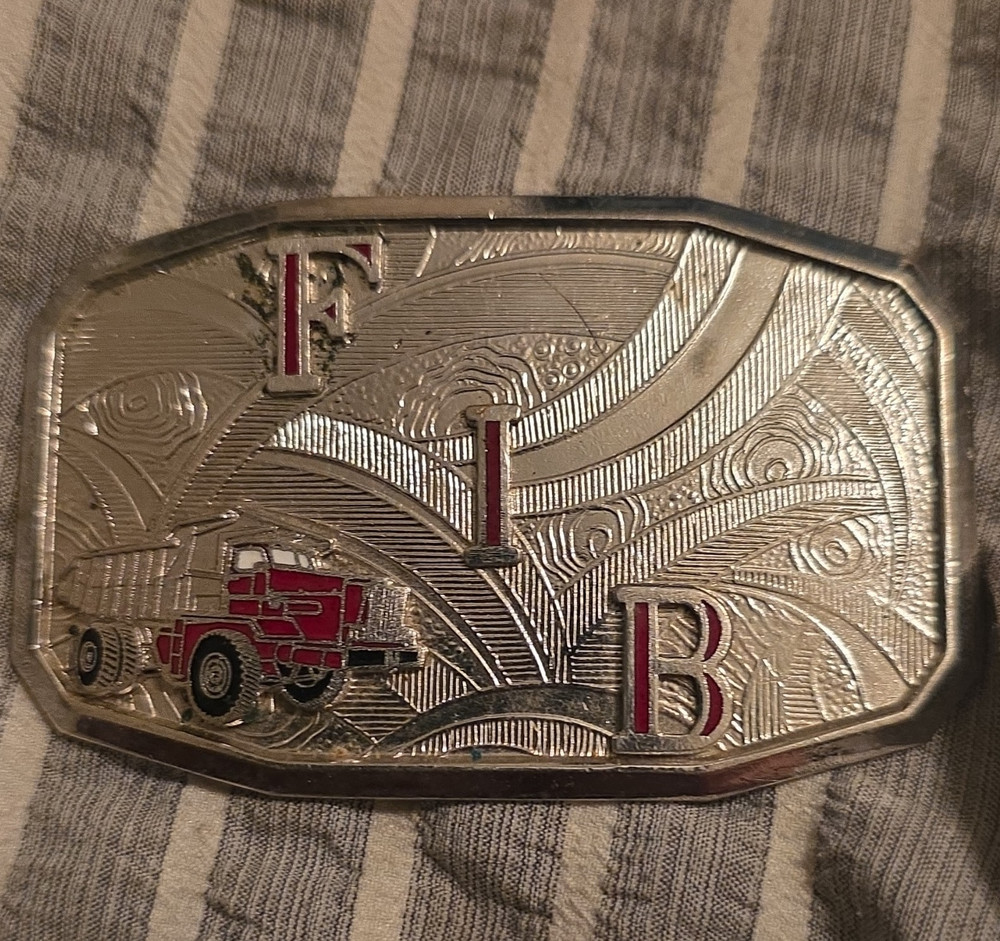 HooK-Fast Western Rectangular Belt Buckle Silver/Red Truck F I B 1.5in
