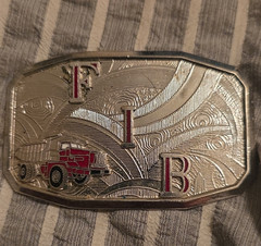 HooK-Fast Western Rectangular Belt Buckle Silver/Red Truck F I B 1.5in