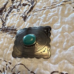 Silver Tone Engraved Belt Buckle w/ Turquoise Stone 1.5in, Non-Authentic western