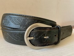 USA Eagle Black Leather Belt Mens XL 42-44 Stamped U.S.A. w Eagles Matte Buckle