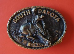 1981 VTG South Dakota Cowboy Solid Brass Registered Collection Belt Buckle