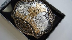 Crumrine Western Belt Buckle Bull Rider Rodeo Roughstock Gold Silver C08669