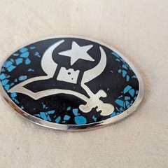 Vintage Black Silver and Blue Shriners Masonic Belt Buckle